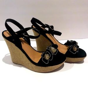 Open Toe Black Wedges Size 8 1/2
